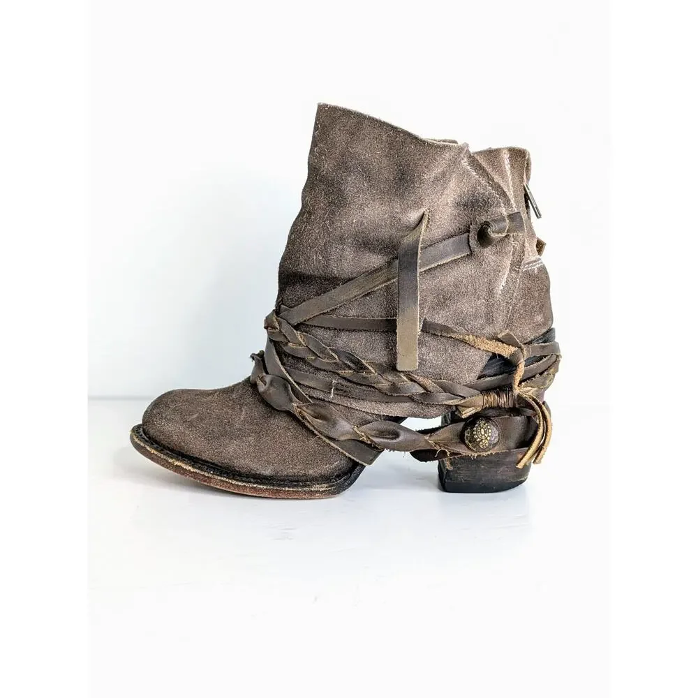Freebird by Steven Cairo Boots 7 Brown Suede Strappy Heeled Boho Festival Zip